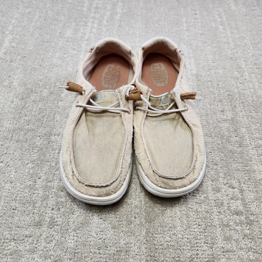 Hey Dude Wendy Crafted Boho Tan Canvas Slip On Loafers Shoes Womens 9 41891-265
